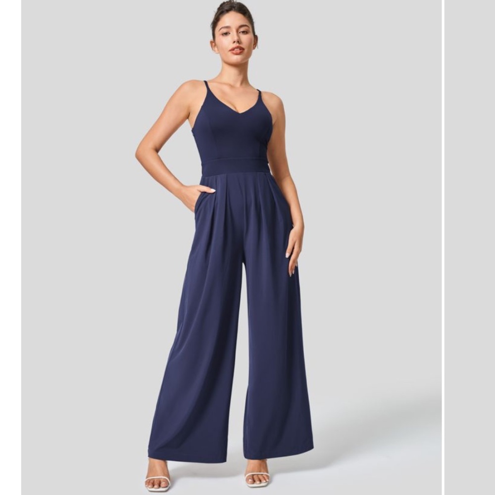 Halara Breezeful Backless Invisible Zipper Pocket Wide Leg Quick Dry Jumpsuit